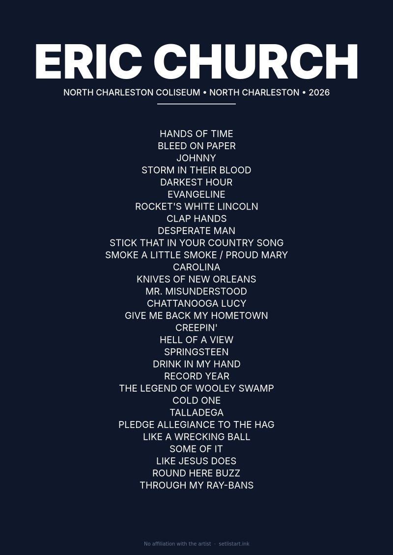 Eric Church North Charleston 2026 setlist poster preview