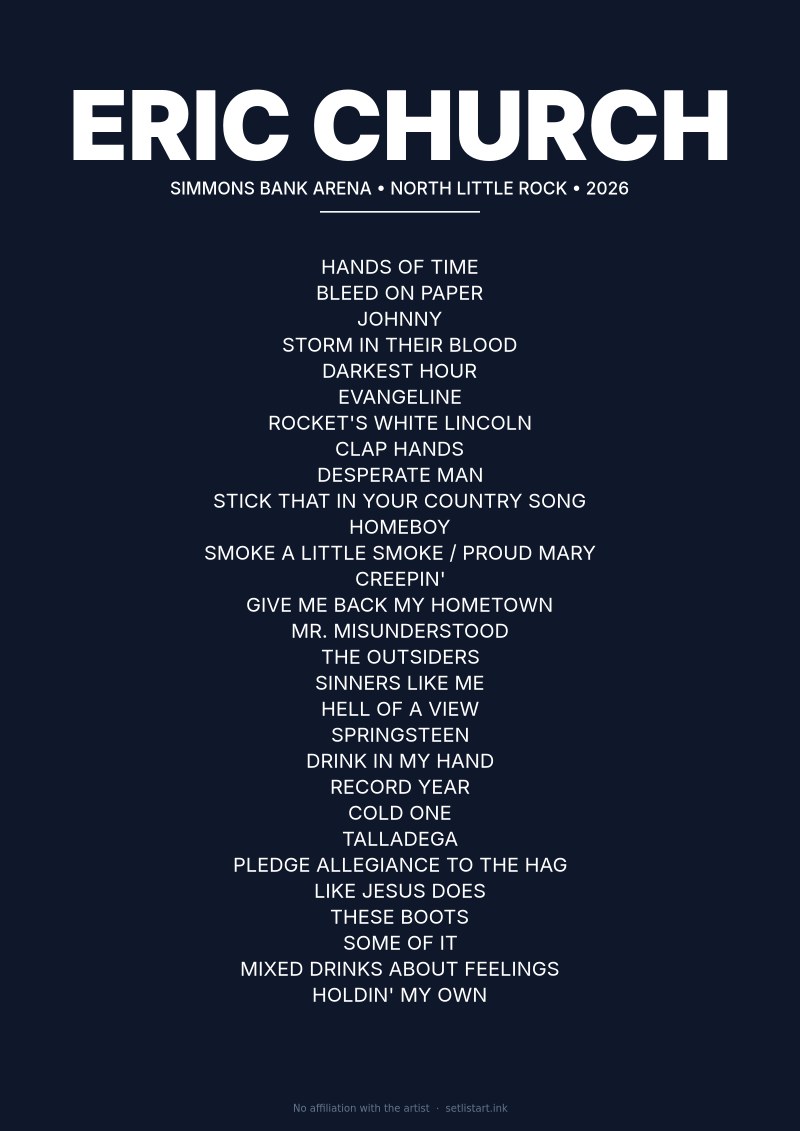 Eric Church North Little Rock 2026 setlist poster preview
