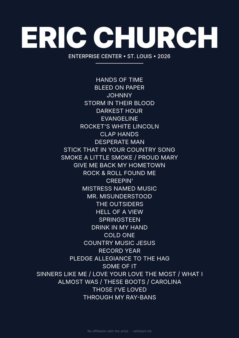 Eric Church St. Louis 2026 setlist poster preview