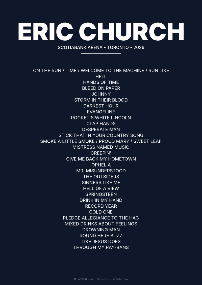 Eric Church Toronto 2026 setlist poster preview