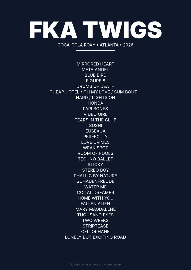FKA Twigs Atlanta 2026 setlist poster preview