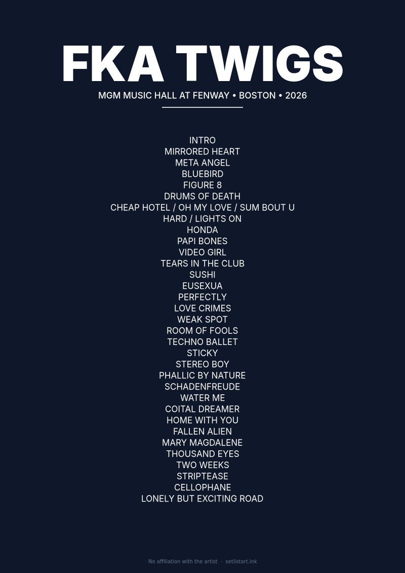 FKA Twigs Boston 2026 setlist poster preview