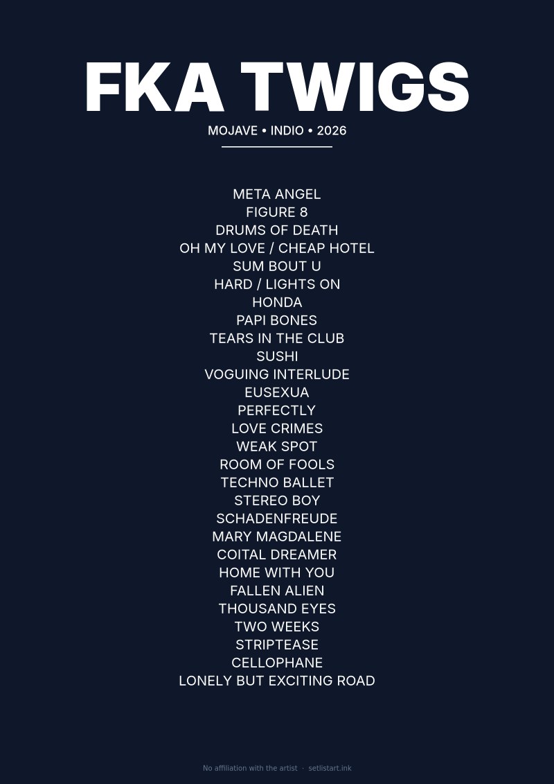 FKA Twigs Indio 2026 setlist poster preview