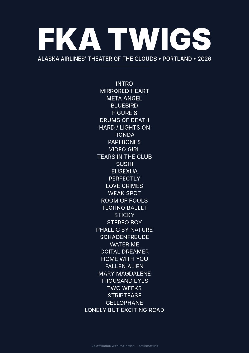 FKA Twigs Portland 2026 setlist poster preview
