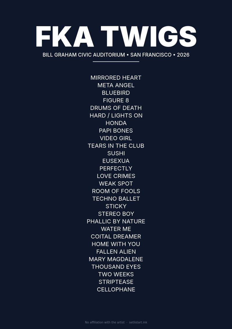 FKA Twigs San Francisco 2026 setlist poster preview