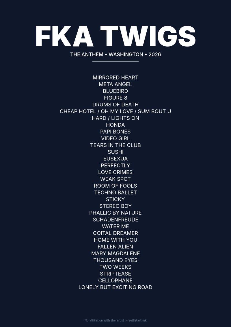 FKA Twigs Washington 2026 setlist poster preview