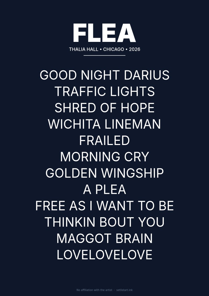 Flea Chicago 2026 setlist poster — Honora Tour