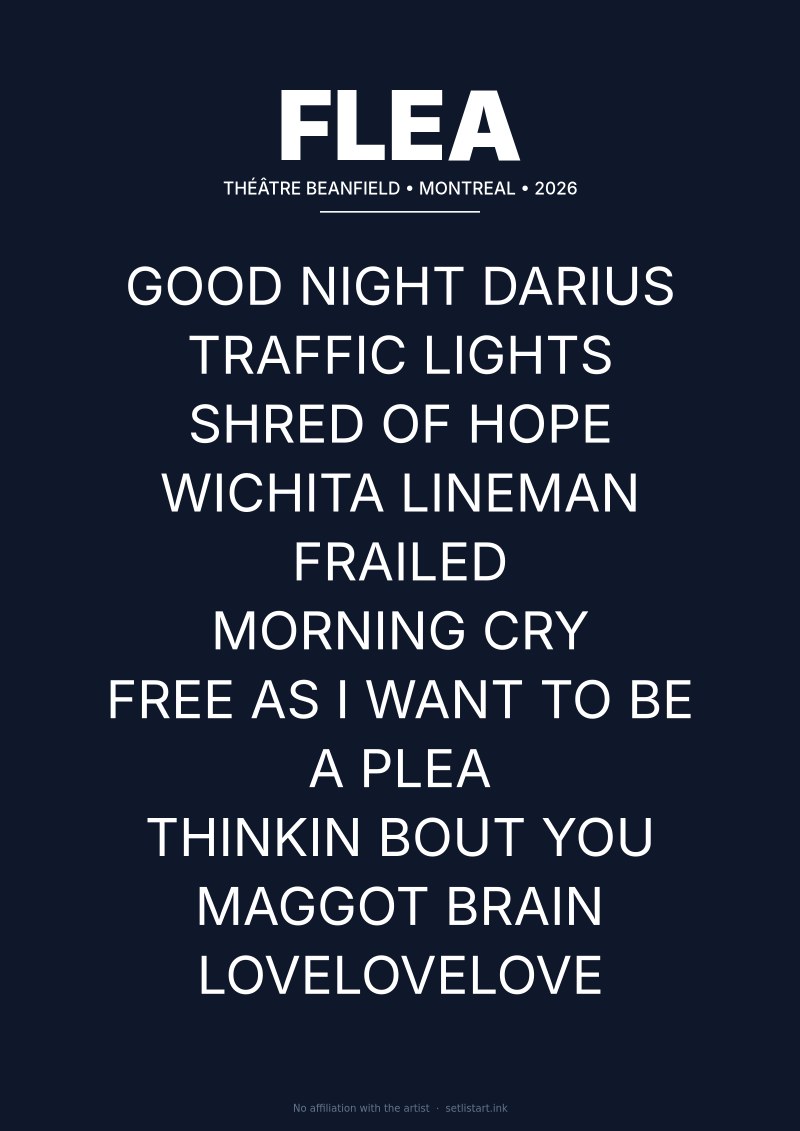 Flea Montreal 2026 setlist poster — Honora Tour