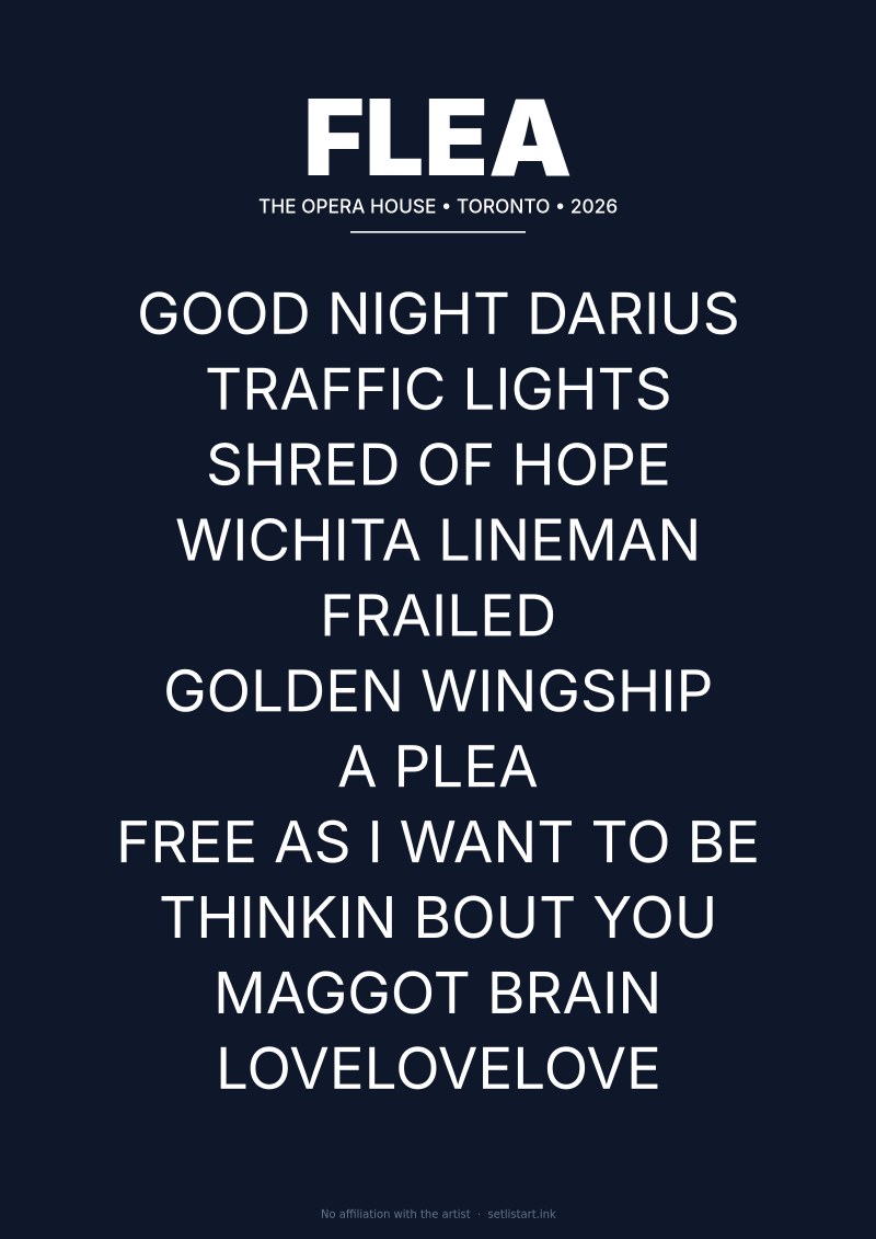 Flea Toronto 2026 setlist poster — Honora Tour
