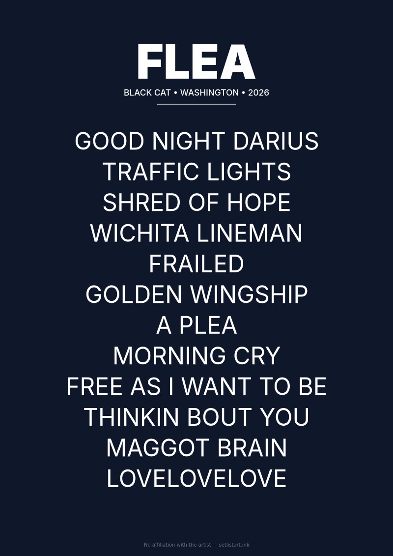 Flea Washington DC 2026 setlist poster — Honora Tour