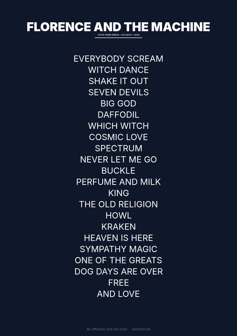 Florence and the Machine Atlanta 2026 setlist poster preview