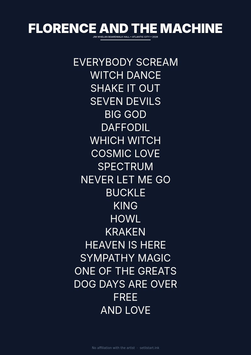 Florence and the Machine Atlantic City 2026 setlist poster preview