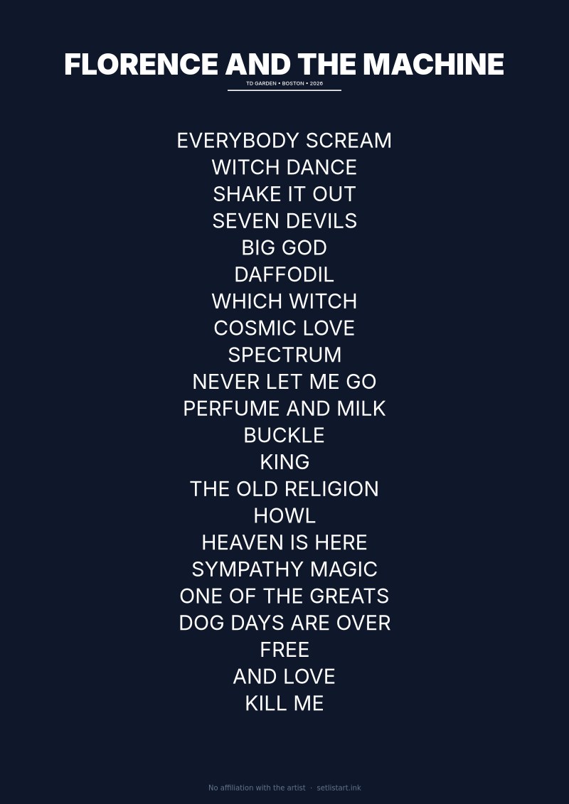 Florence and the Machine Boston 2026 setlist poster preview