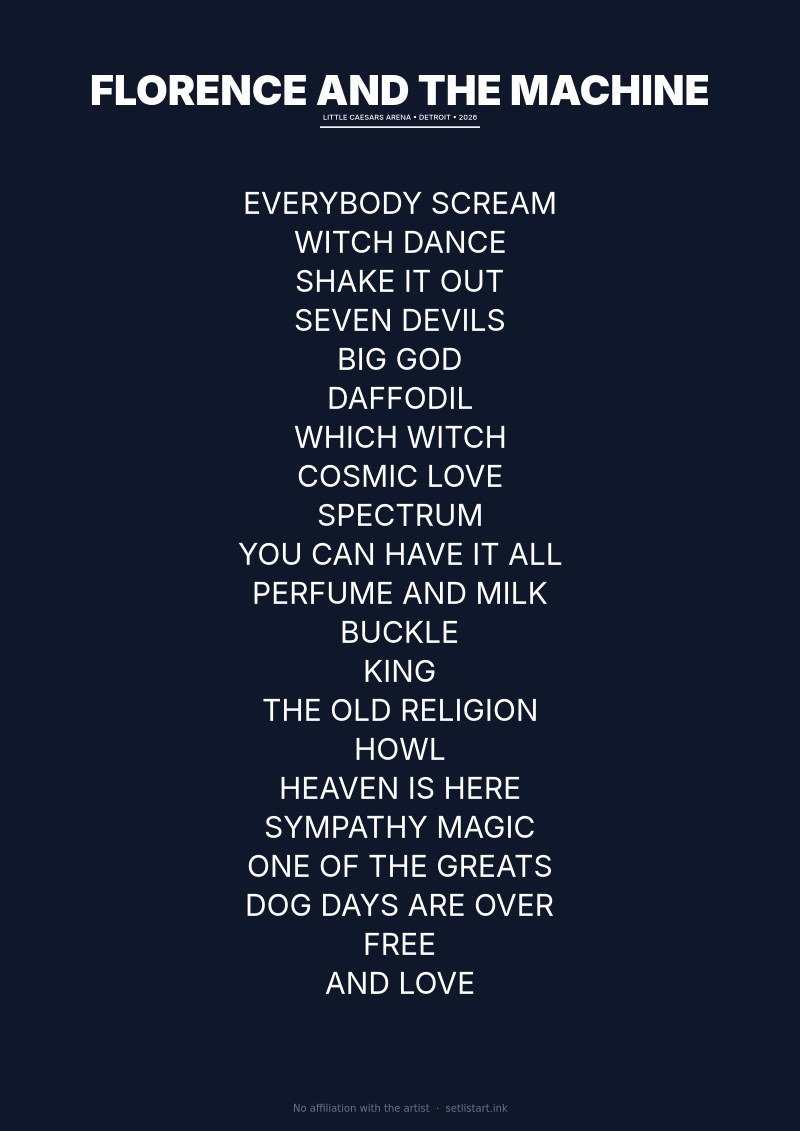 Florence and the Machine Detroit 2026 setlist poster preview