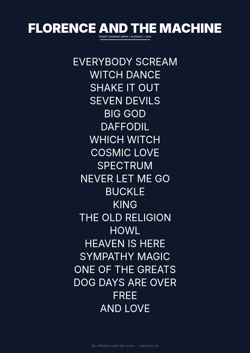 Florence and the Machine Glendale 2026 setlist poster preview