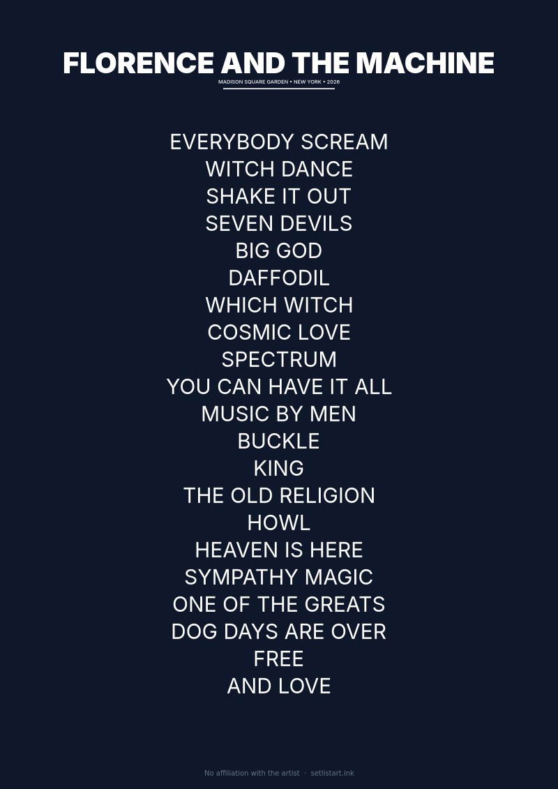 Florence and the Machine New York 2026 setlist poster preview