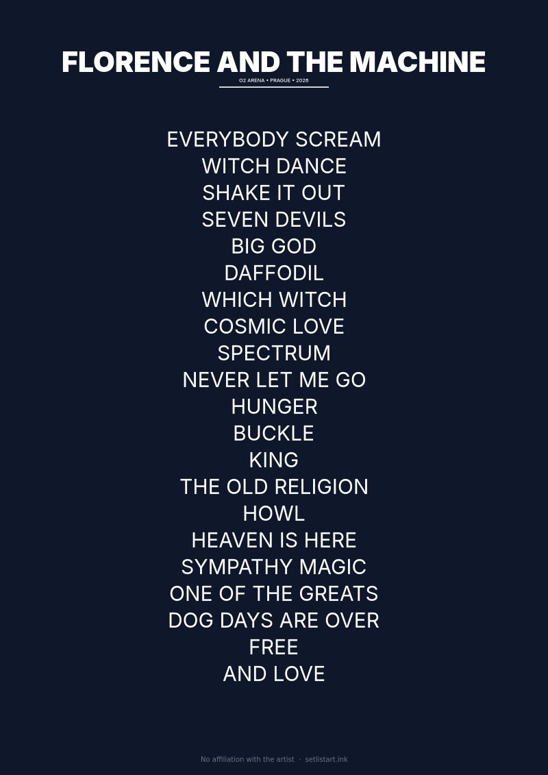 Florence and the Machine Prague 2026 setlist poster preview