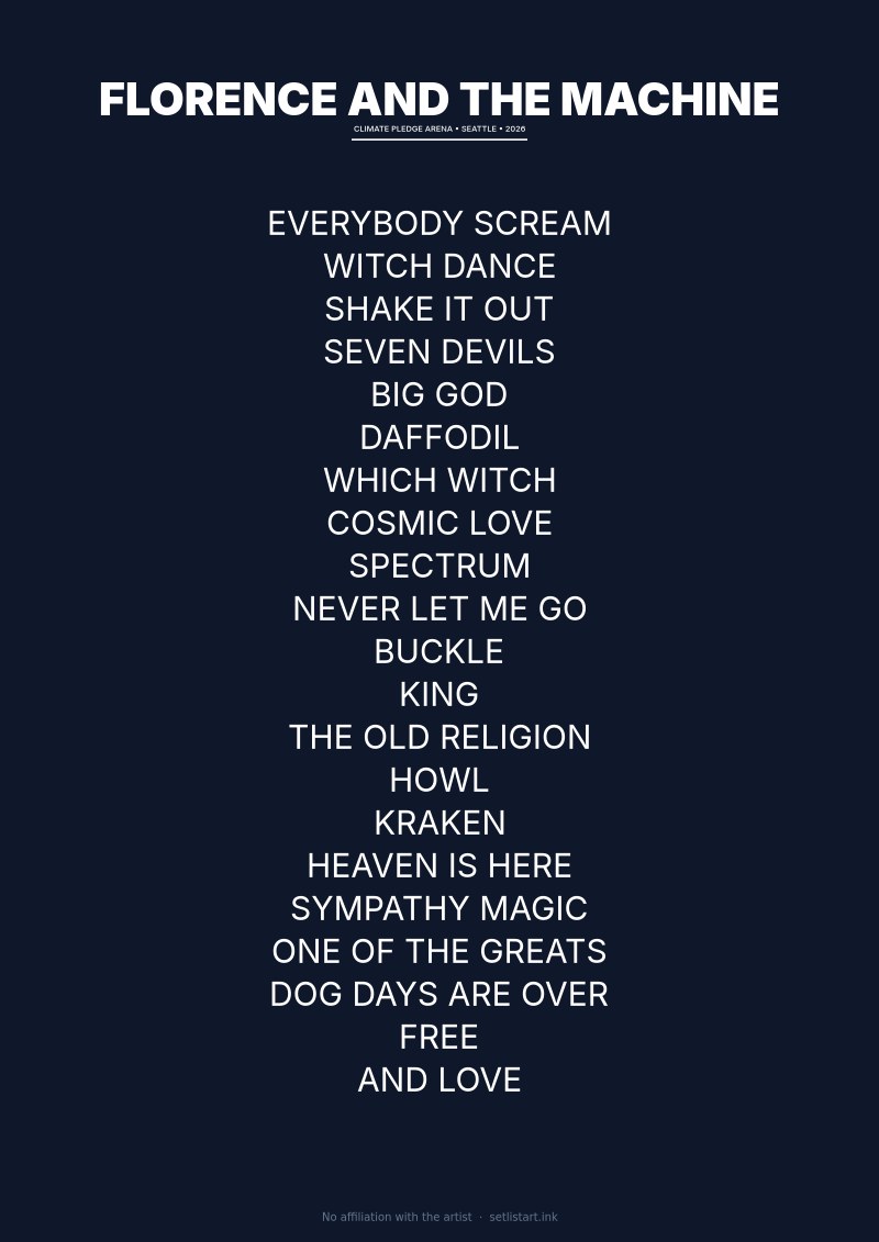 Florence and the Machine Seattle 2026 setlist poster preview