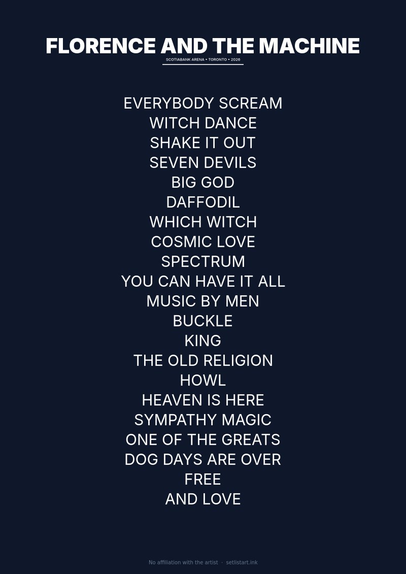 Florence and the Machine Toronto 2026 setlist poster preview