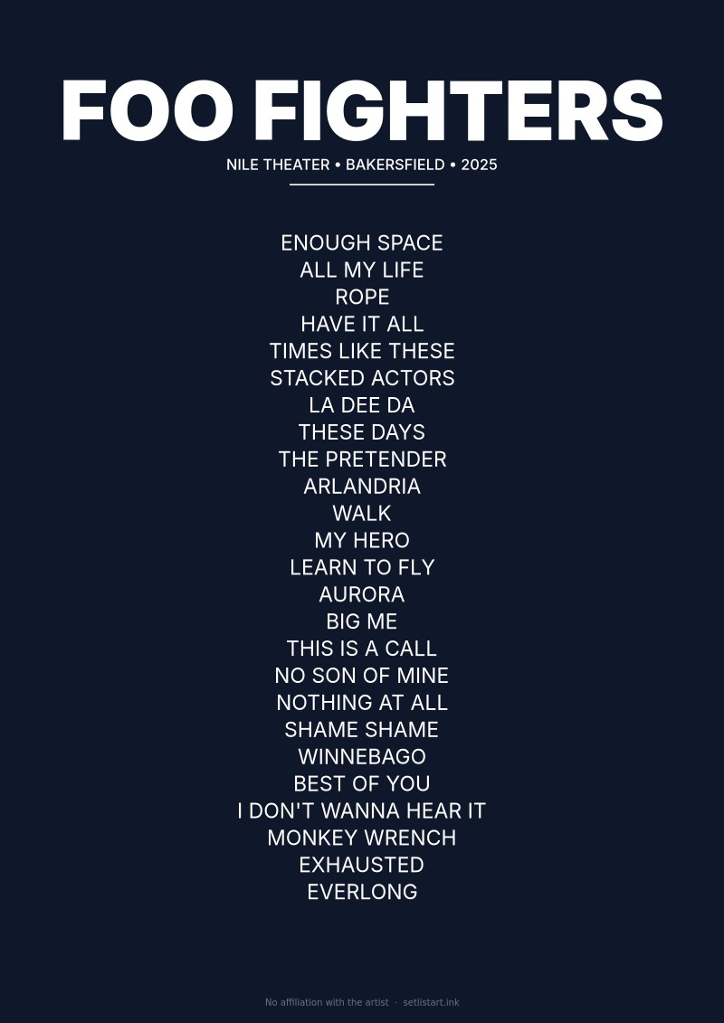 Foo Fighters Bakersfield 2025 setlist poster preview