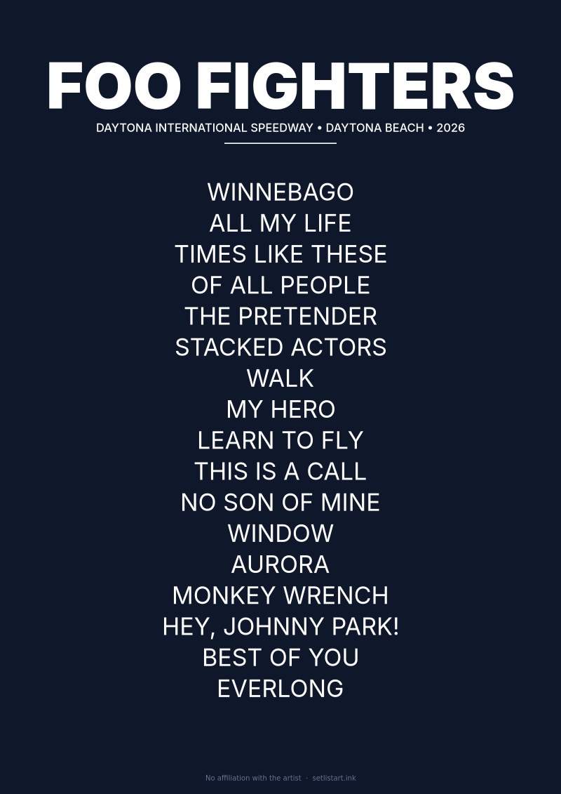 Foo Fighters Daytona Beach 2026 setlist poster preview