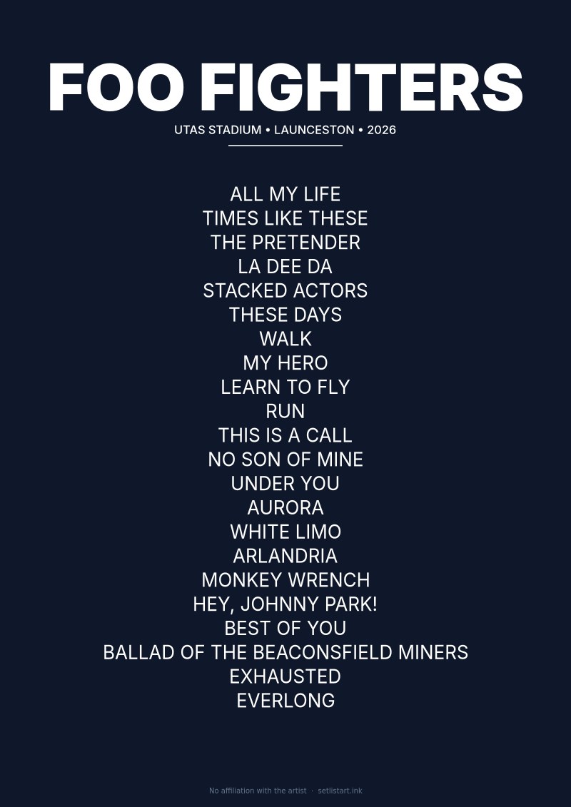 Foo Fighters Launceston 2026 setlist poster preview