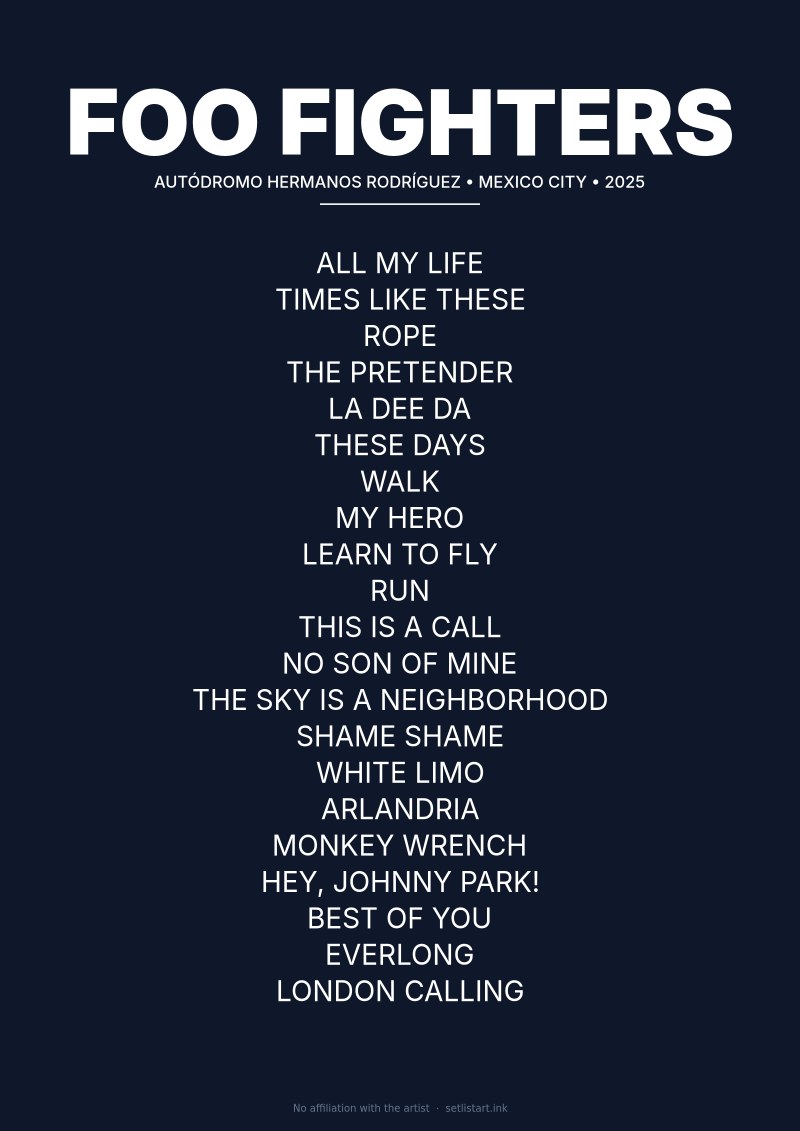 Foo Fighters Mexico City 2025 setlist poster preview