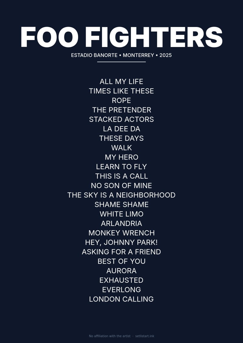 Foo Fighters Monterrey 2025 setlist poster preview