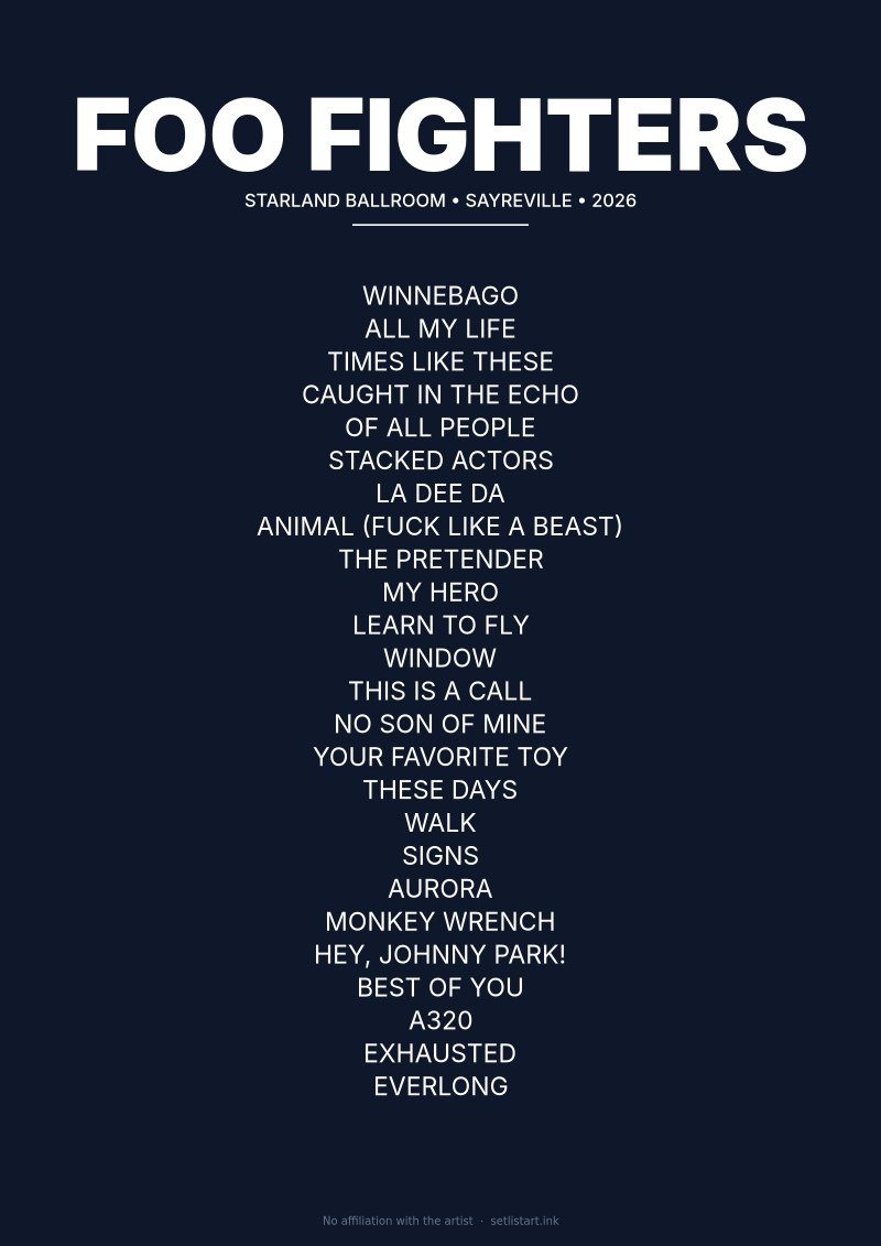 Foo Fighters Sayreville 2026 setlist poster preview