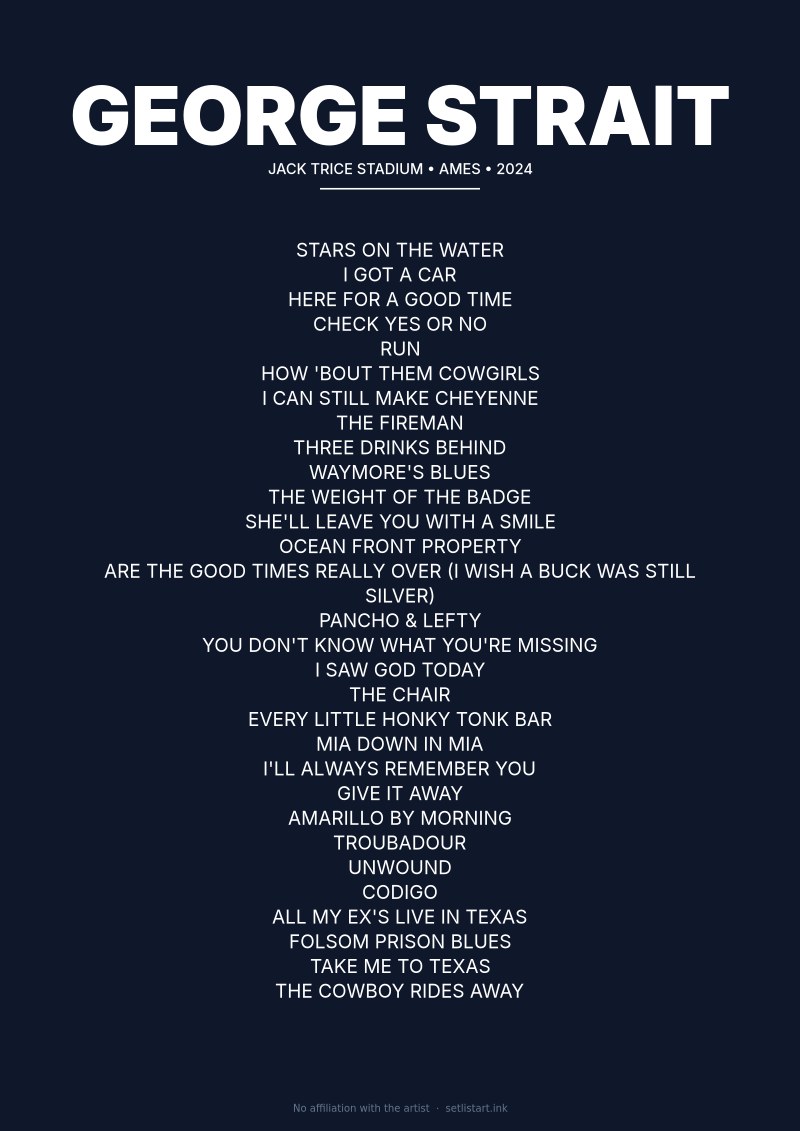 George Strait Ames 2024 setlist poster preview