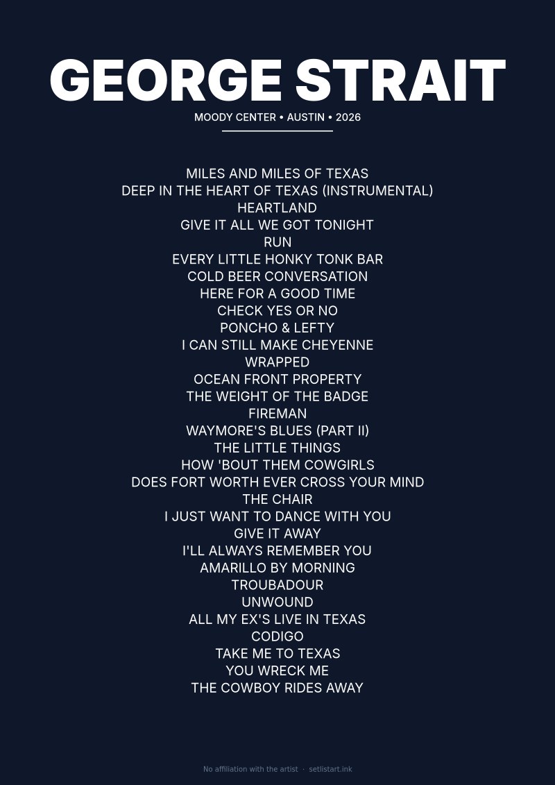 George Strait Austin 2026 setlist poster preview