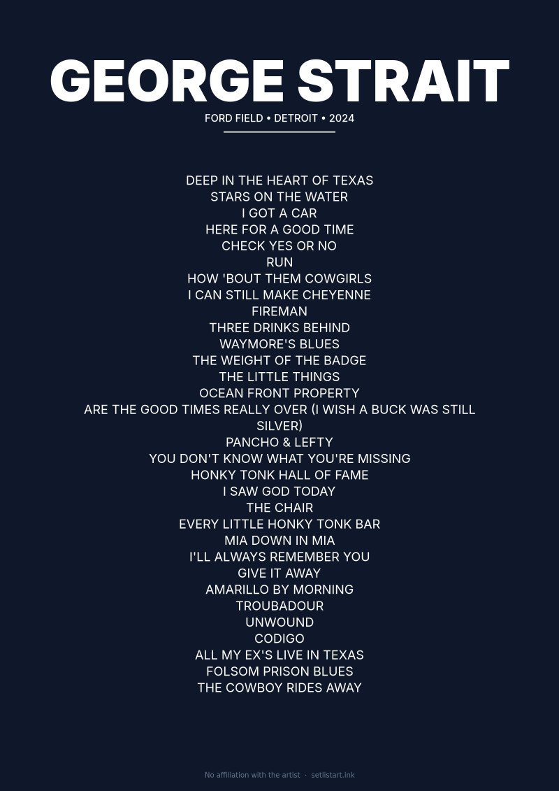 George Strait Detroit 2024 setlist poster preview