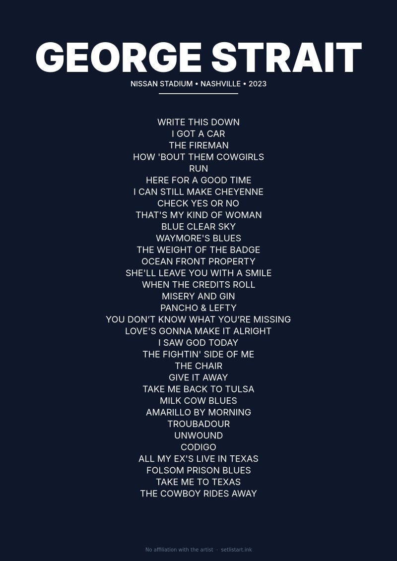 George Strait Nashville 2023 setlist poster preview