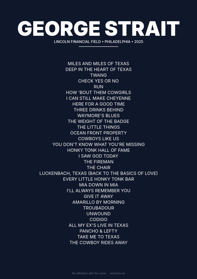George Strait Philadelphia 2025 setlist poster preview
