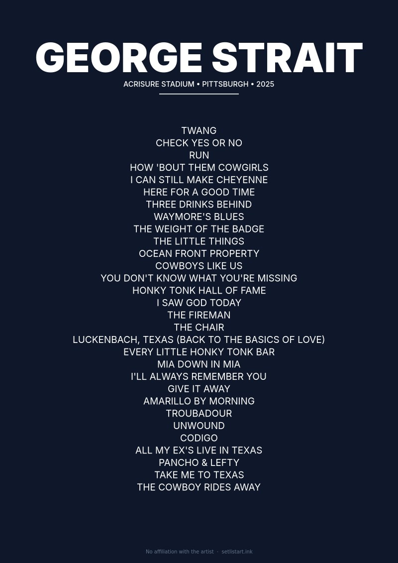 George Strait Pittsburgh 2025 setlist poster preview
