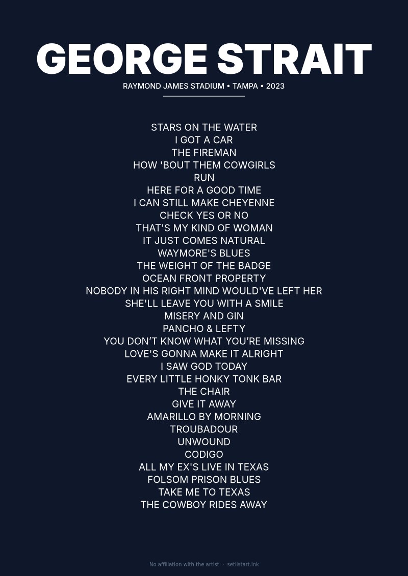 George Strait Tampa 2023 setlist poster preview