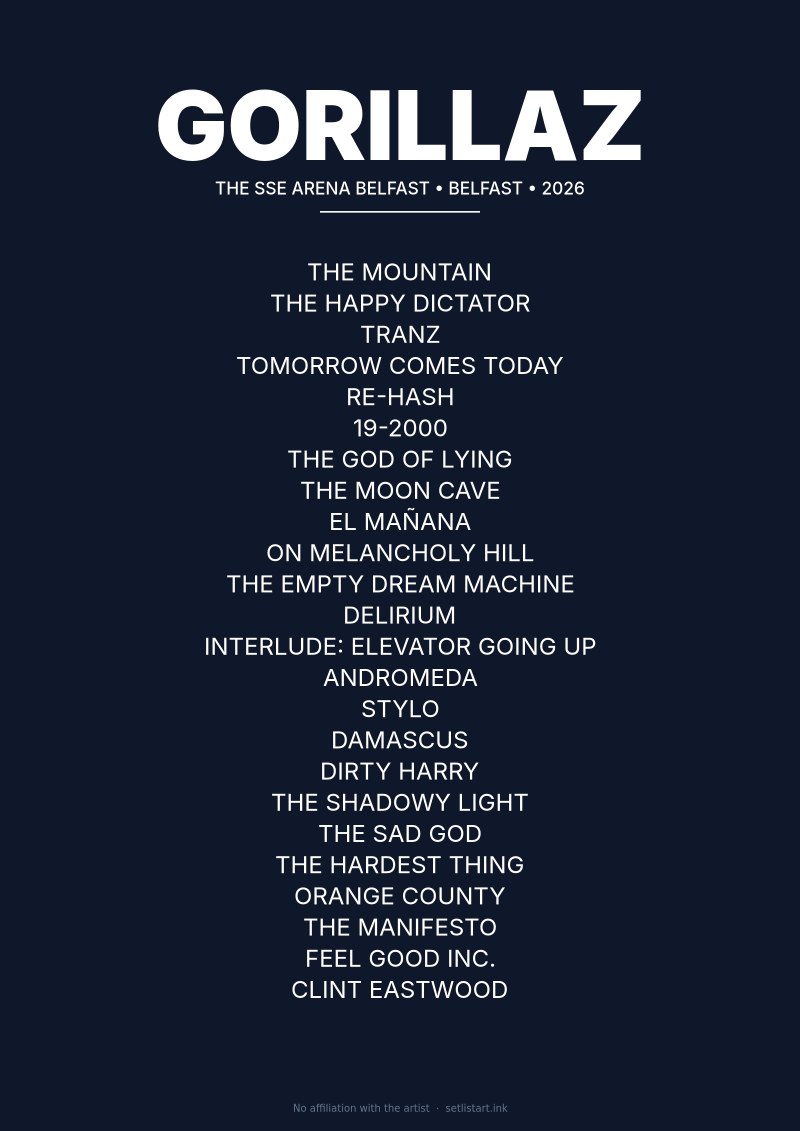 Gorillaz Belfast 2026 setlist poster preview