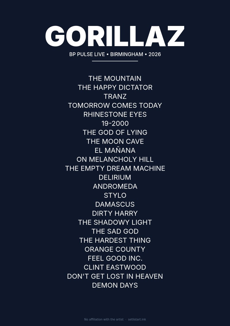 Gorillaz Birmingham 2026 setlist poster preview