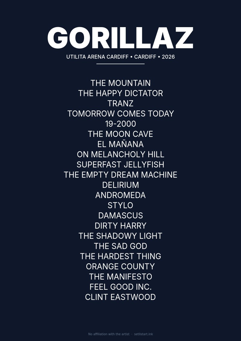 Gorillaz Cardiff 2026 setlist poster preview