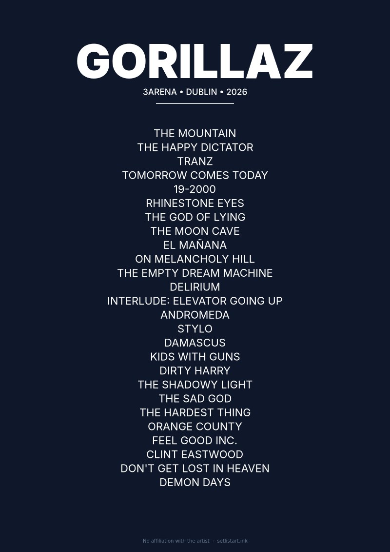 Gorillaz Dublin 2026 setlist poster preview