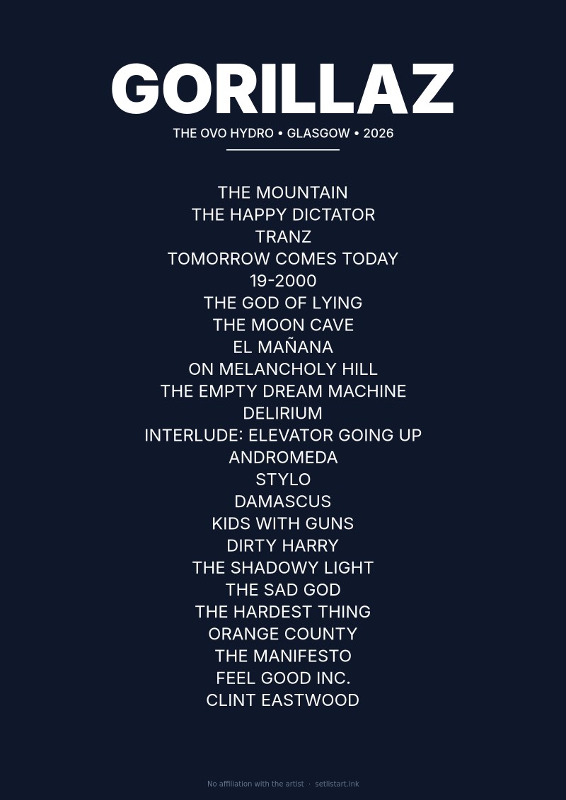 Gorillaz Glasgow 2026 setlist poster preview