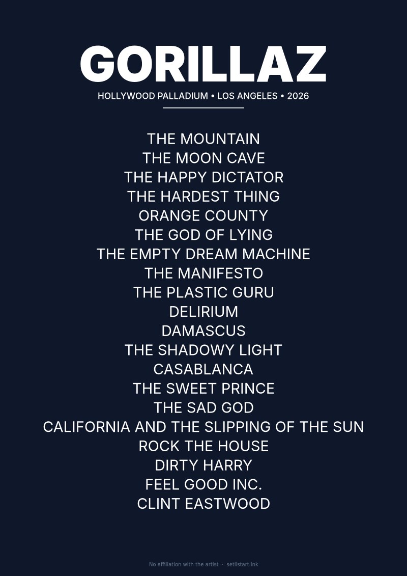 Gorillaz Los Angeles 2026 setlist poster preview