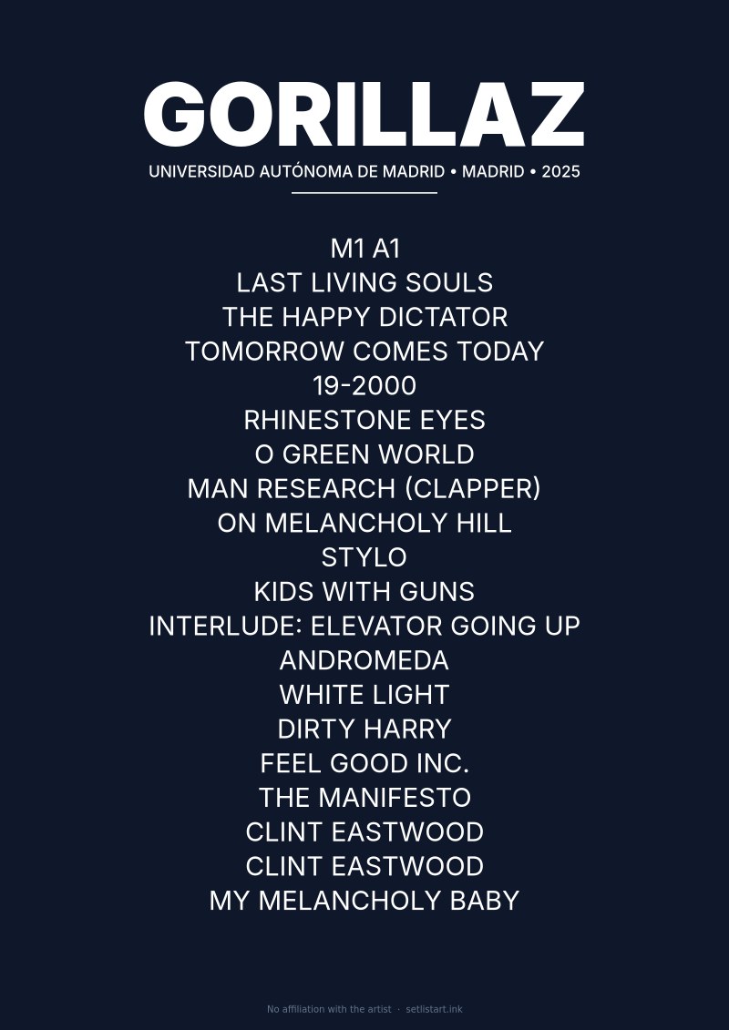 Gorillaz Madrid 2025 setlist poster preview