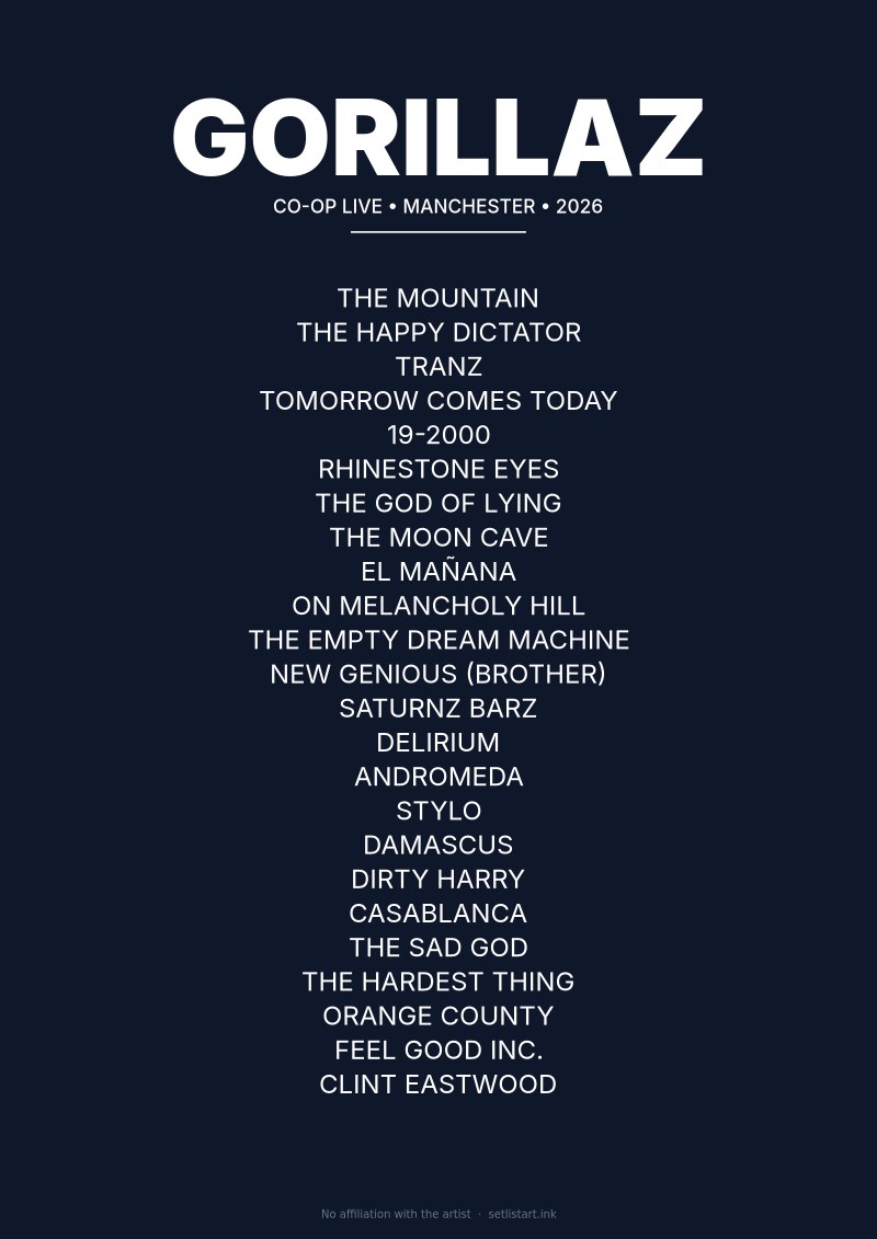 Gorillaz Manchester 2026 setlist poster preview