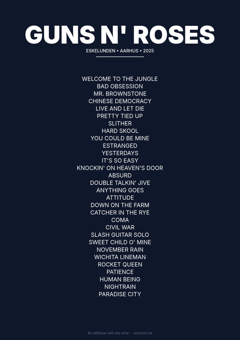 Guns N' Roses Aarhus 2025 setlist poster preview