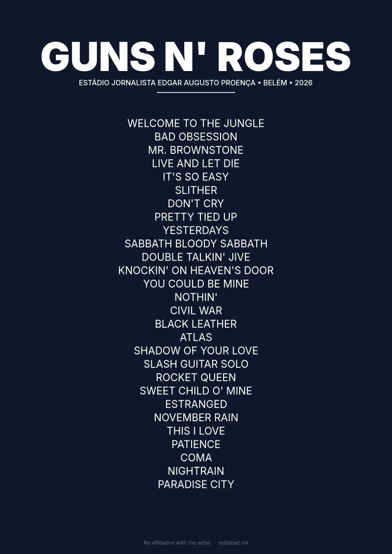 Guns N' Roses Belém 2026 setlist poster preview