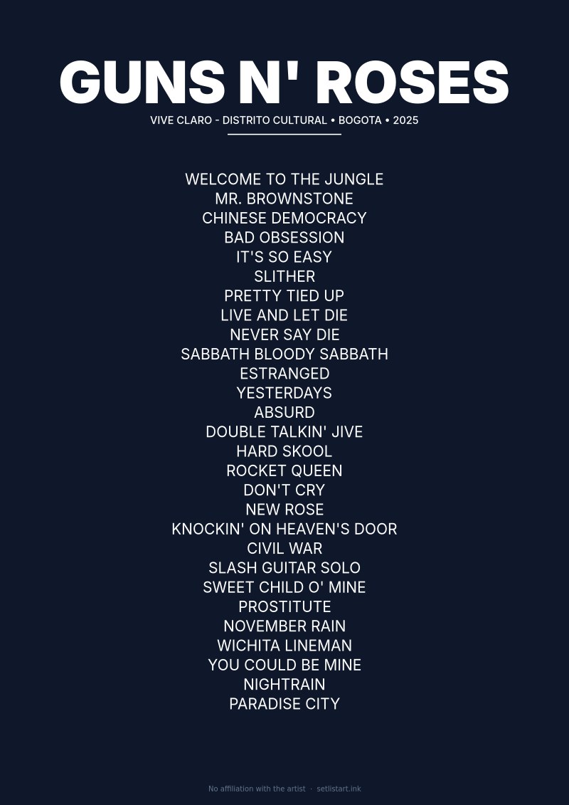 Guns N' Roses Bogota 2025 setlist poster preview
