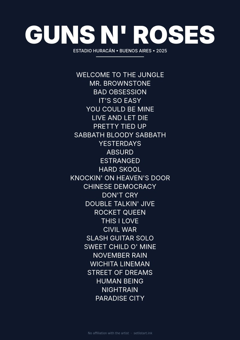 Guns N' Roses Buenos Aires 2025 setlist poster preview