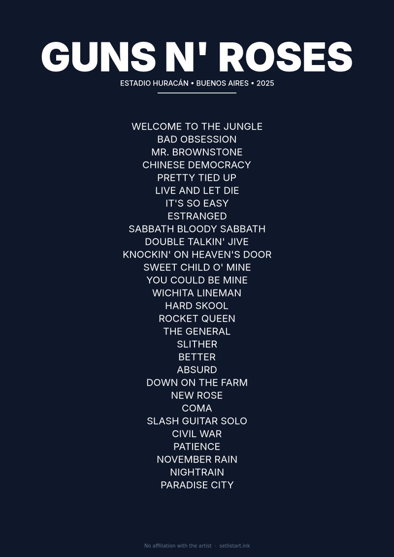 Guns N' Roses Buenos Aires 2025 setlist poster preview
