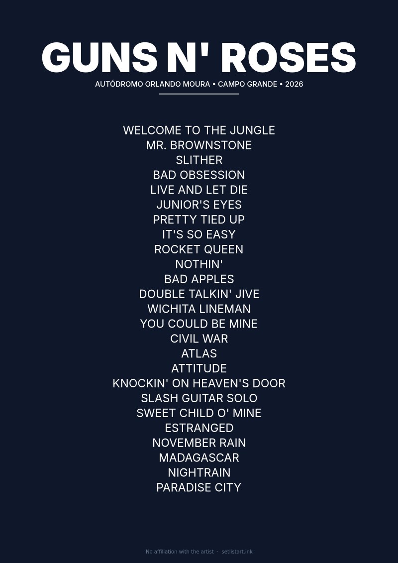 Guns N' Roses Campo Grande 2026 setlist poster preview